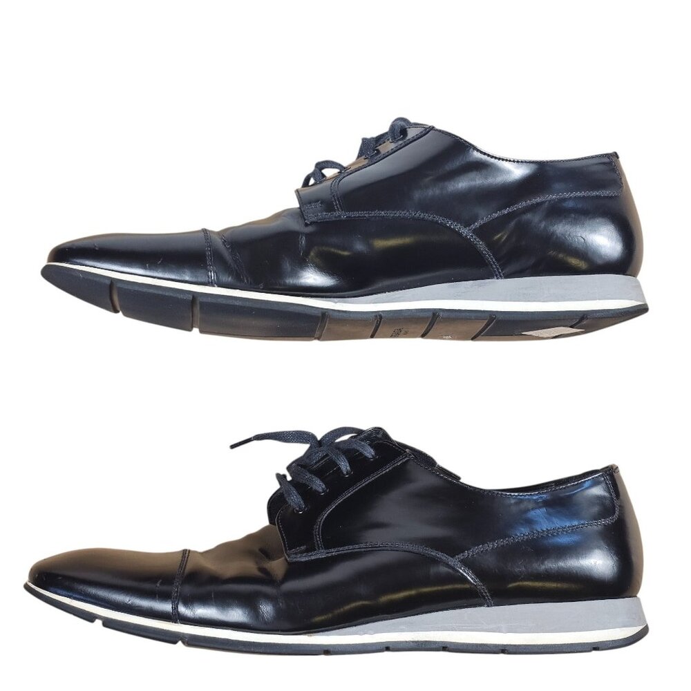 Prada Sport Black Leather Cap Toe Oxfords Shoes Size 10 US 11 Lace-Up Mens Dress - Picture 3 of 8